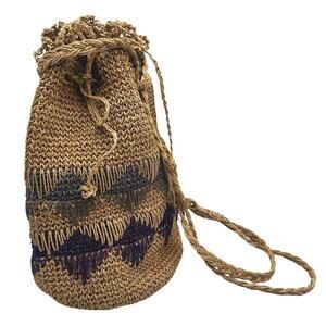 BOHO Vintage Folk Craft Bag Large Backpack Hand knitted Made of Plants - vegan